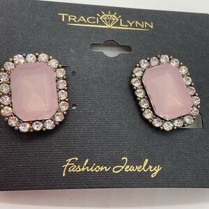 Traci Lynn Pink and Gold Statement Pierced Earrings